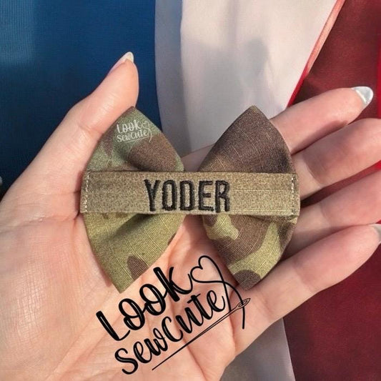 Mini Military name tape bow 2.5 inches keychain