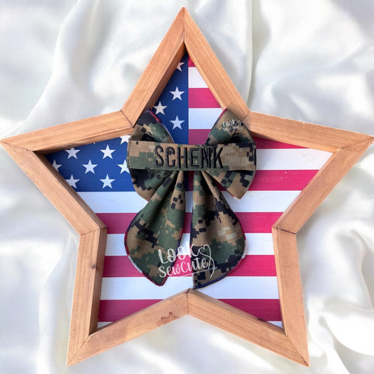 Military Name Tape sailor style Hair Bow Personalized 5Inch Navy/Army/Marines Bow Custom Homecoming Bow Military Deployment 4th of July