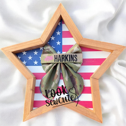 Custom Military MRS. Hair Bow – Personalized Name Tape Sailor Style – 5" Navy Army Marines air force Space force Homecoming Gift