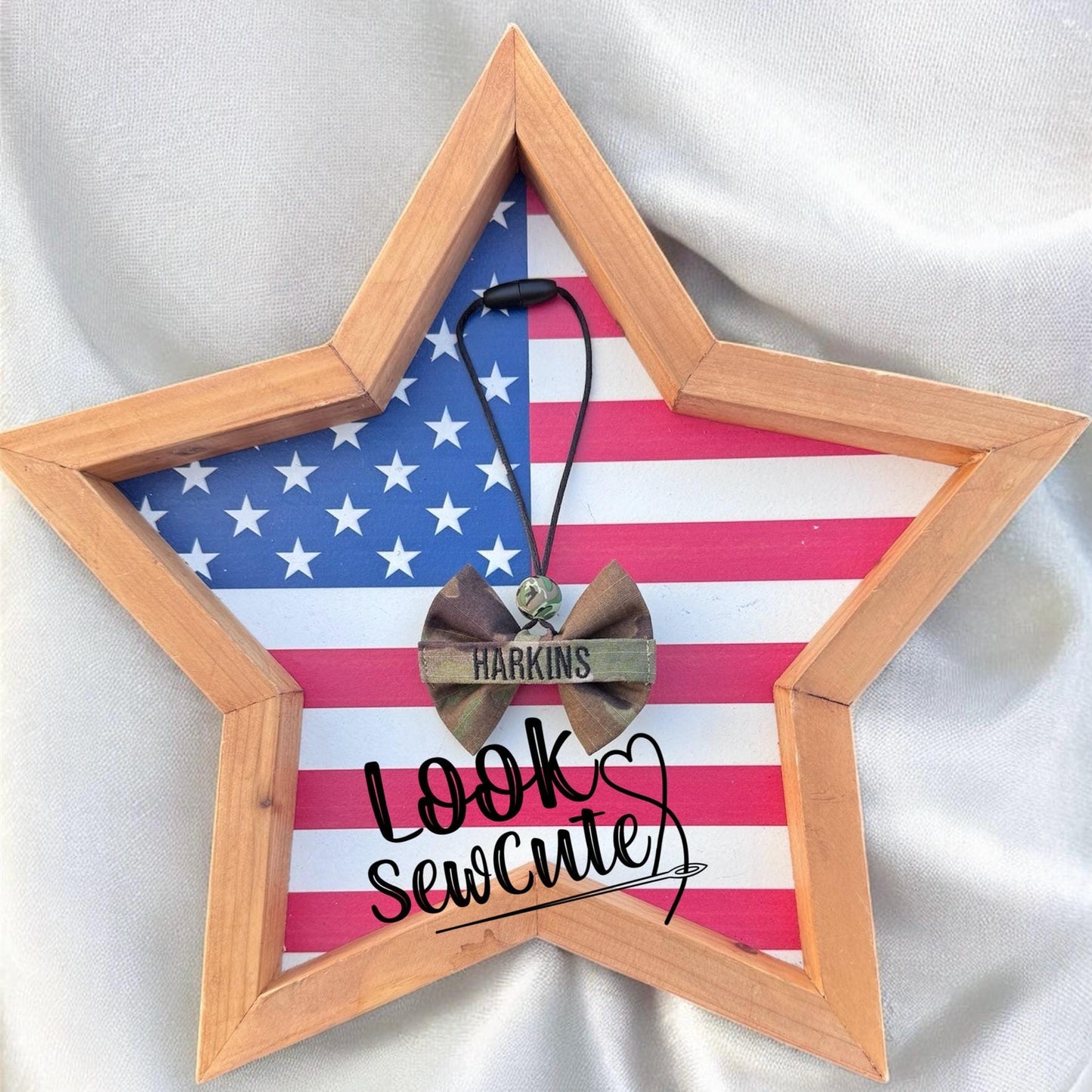 Rearview Mirror Bow • Personalized Military Name Tape • All Branches • Car Mirror Hanger