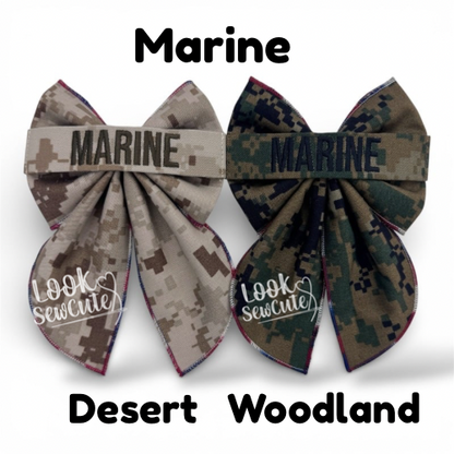 Custom Military Hair Bow – Personalized Name Tape Sailor Style – 5" Navy Army Marines air force Space force Homecoming Gift