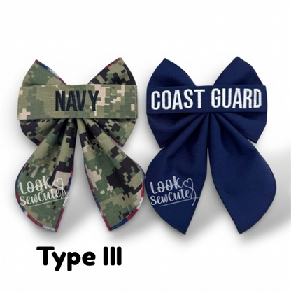 Custom Military Hair Bow – Personalized Name Tape Sailor Style – 5" Navy Army Marines air force Space force Homecoming Gift