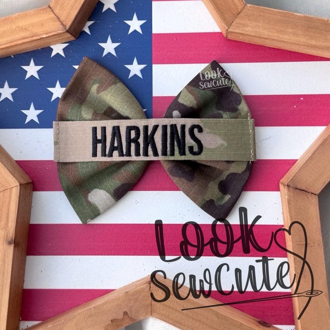 Military Name Tape Hair Bow Personalized 5Inch Navy/Army/Marines Uniform Bow – Custom Homecoming Bow Military Girl Accessory Deployment Gift