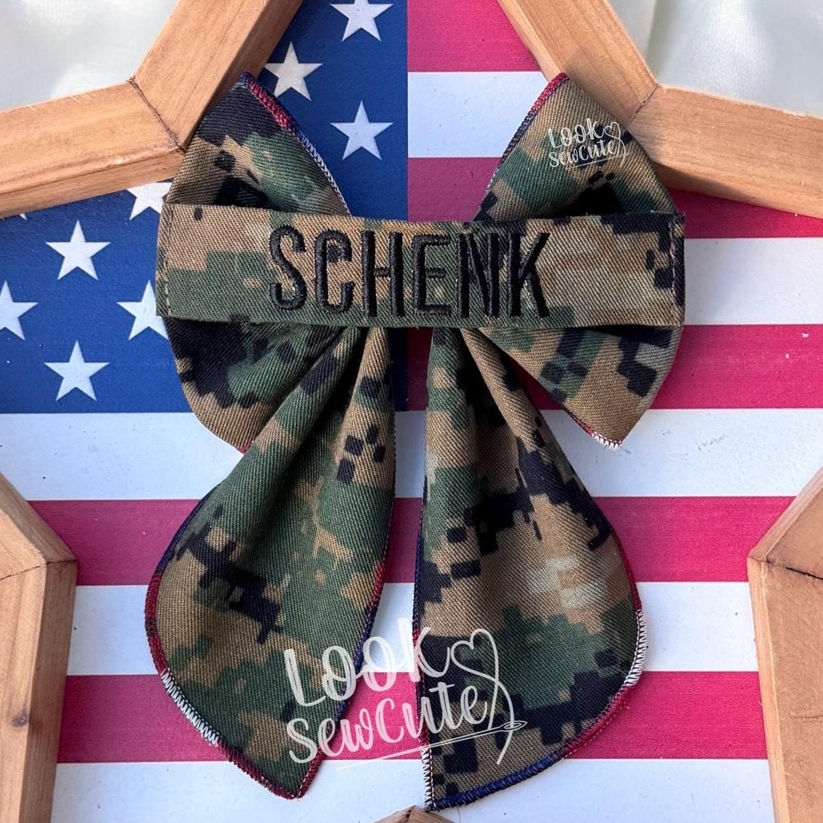 Custom Military Hair Bow – Personalized Name Tape Sailor Style – 5" Navy Army Marines air force Space force Homecoming Gift