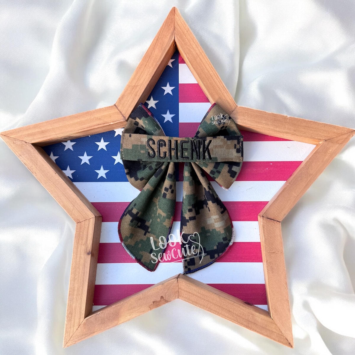 Custom Military Hair Bow – Personalized Name Tape Sailor Style – 5" Navy Army Marines air force Space force Homecoming Gift