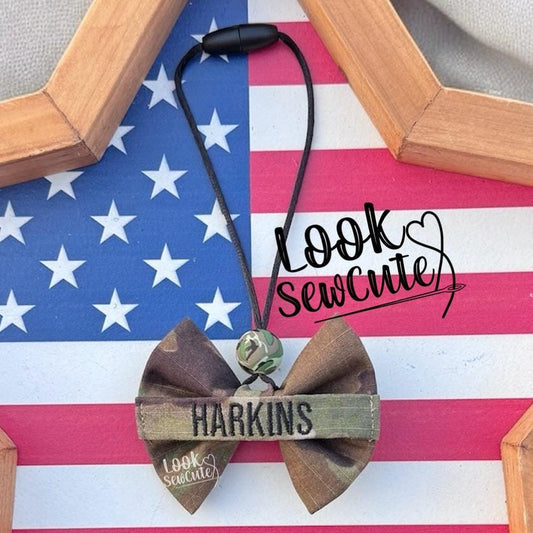 Rearview Mirror Bow • Personalized Military Name Tape • All Branches • Car Mirror Hanger