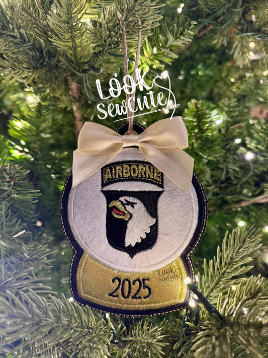 101st Airborne Snow Globe Ornament – Screaming Eagle Military Ornament – Handmade Felt Christmas Ornament – Army Gift