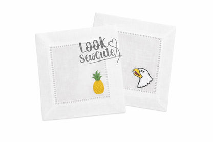 Personalized Embroidered Cocktail Napkins | Custom Monogram or Icon | Wedding, Party, Military Spouse Event, Girls Night, Housewarming Gift