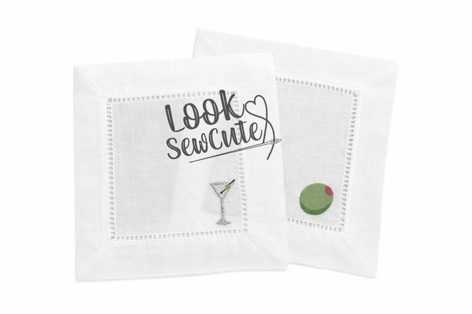Personalized Embroidered Cocktail Napkins | Custom Monogram or Icon | Wedding, Party, Military Spouse Event, Girls Night, Housewarming Gift