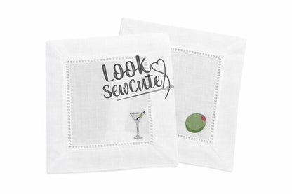 Personalized Embroidered Cocktail Napkins | Custom Monogram or Icon | Wedding, Party, Military Spouse Event, Girls Night, Housewarming Gift